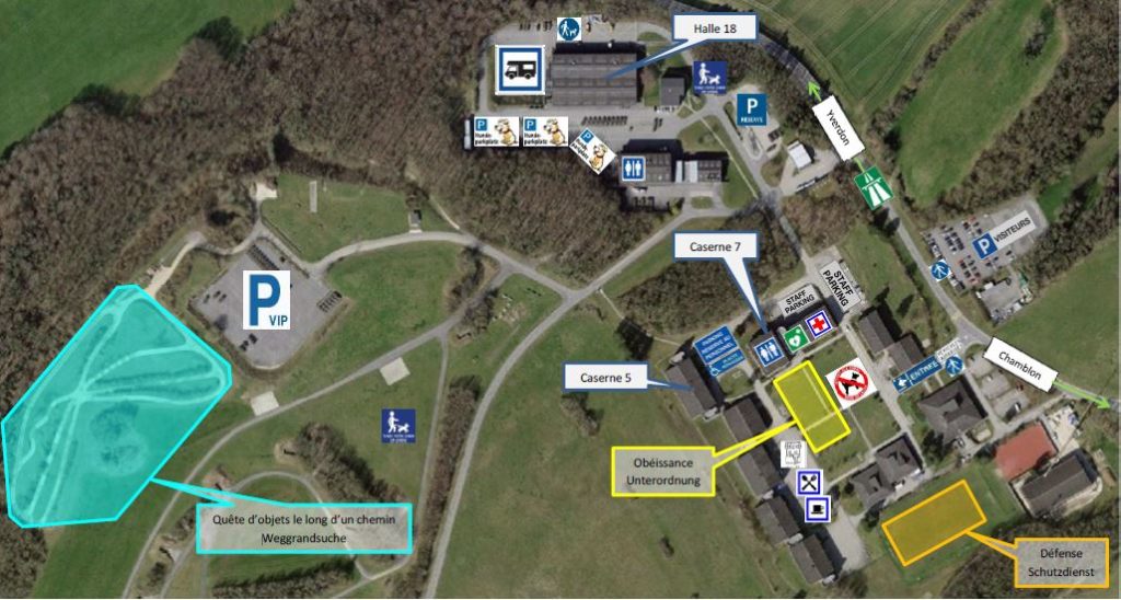 Plan de la Caserne de Chamblon pour le CHAMPIONNAT SUISSE DE CHIEN DE POLICE